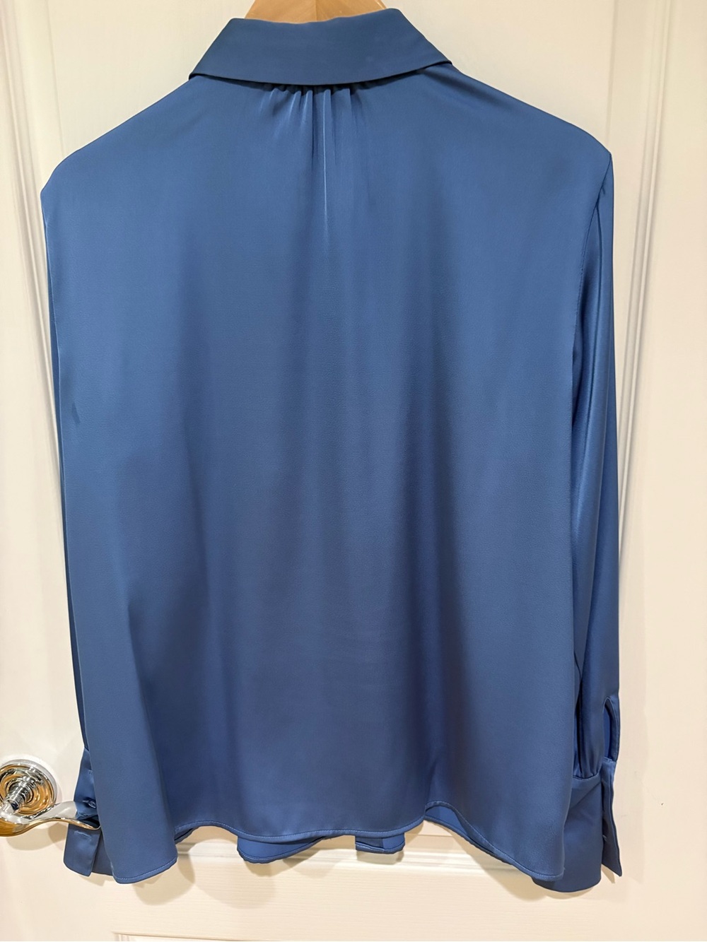 Halogen Satin Button-Up Shirt in Dusty Blue - Picture 2 of 4